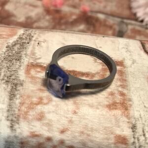 Unique Stainless Steel Elegant Silver and Purple Rock Gemstone Ring Sz 10